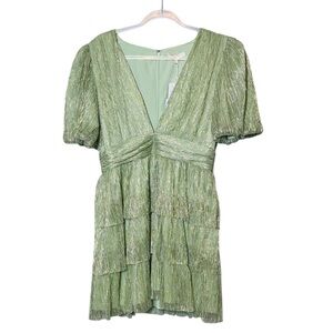 Free People WAYF Where Are You From Green Metallic Tiered Dress NWT